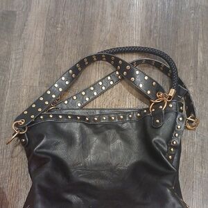 Black Studded Leather Shoulder Bag